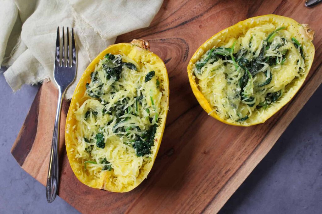 Spaghetti Squash with Garlic and Spinach